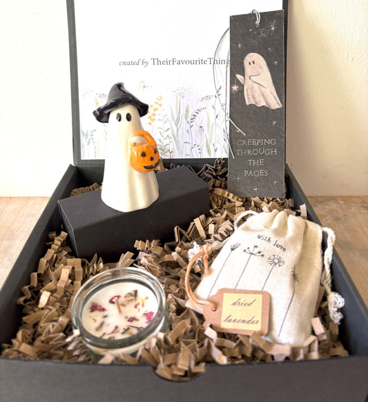 Gift Box with Ghost Witch and Pumpkin Halloween Trick or Treat Theme Book Mark and Gifts