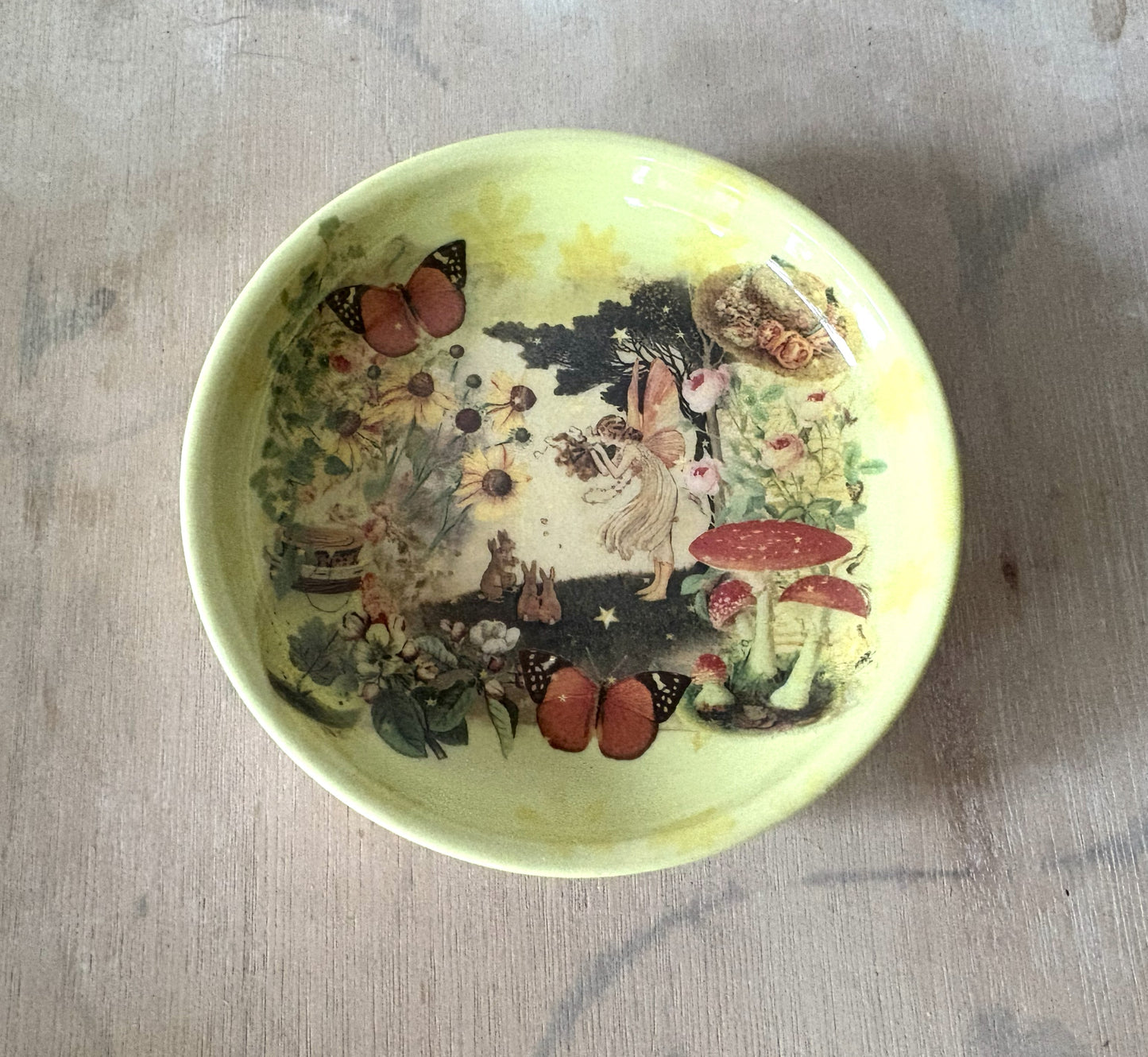 Fairy Trinket Dish - Millie's Pottery Green Autumn Mushroom Fairy Trinket Ring Dish