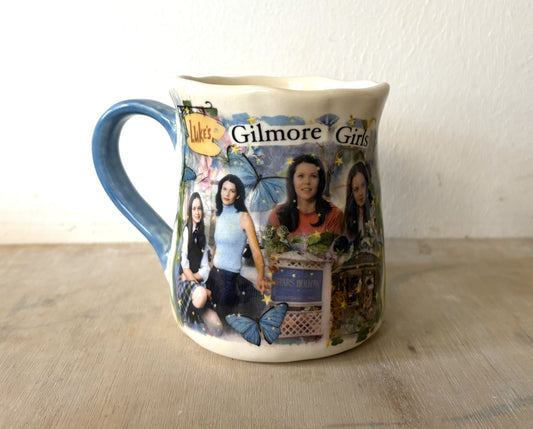 Millie's Pottery Gilmore Girls Lukes Blue and Cream Large Tulip Hand Painted Mug