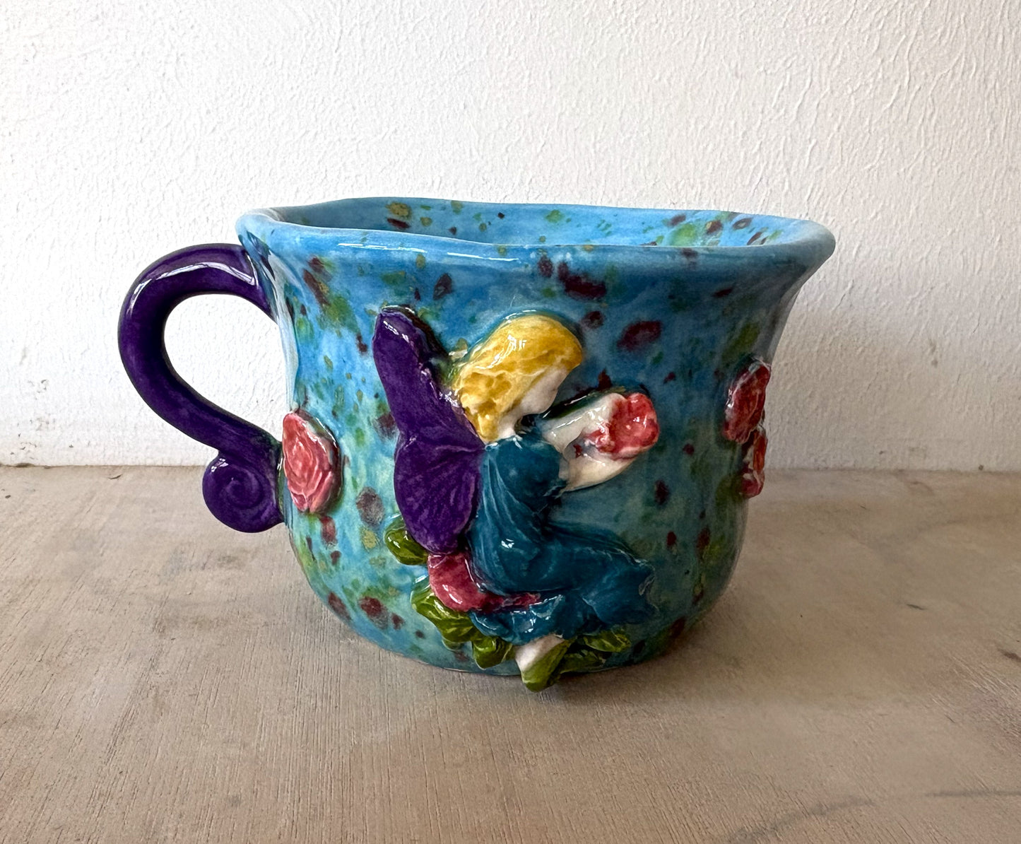 Hand Made Purple and Blue Fairy in Monet's Garden Large Mug Gift Set