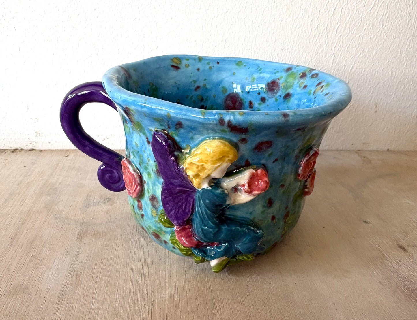 Hand Made Purple and Blue Fairy in Monet's Garden Large Mug Gift Set