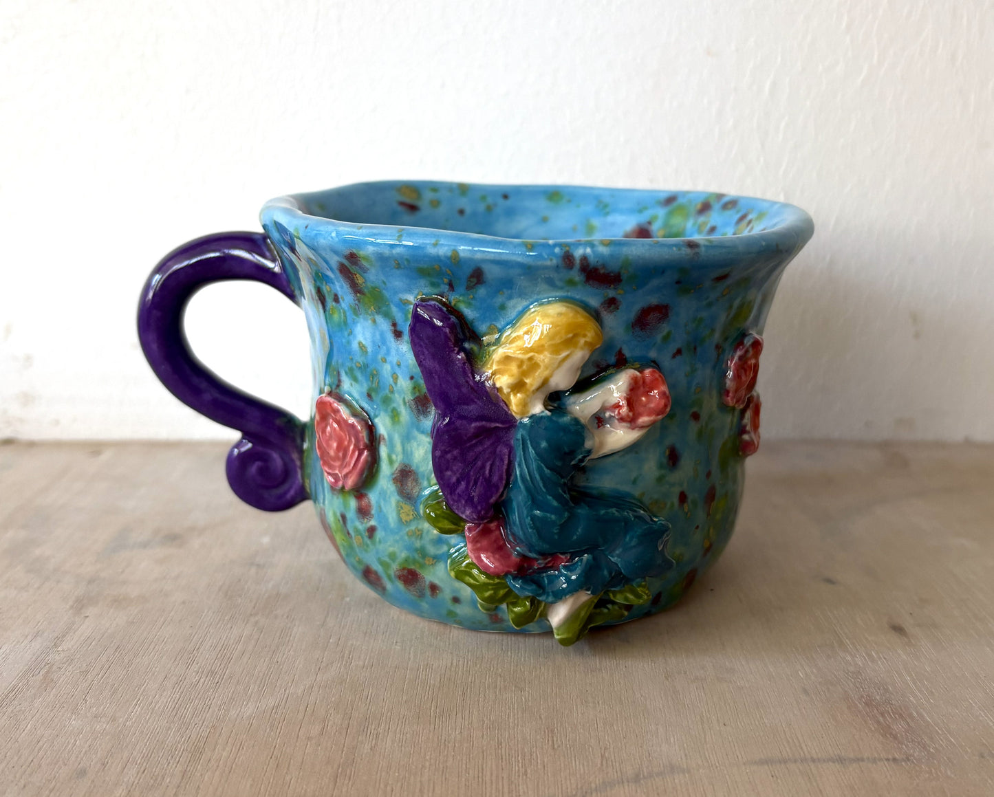 Hand Made Purple and Blue Fairy in Monet's Garden Large Mug Gift Set