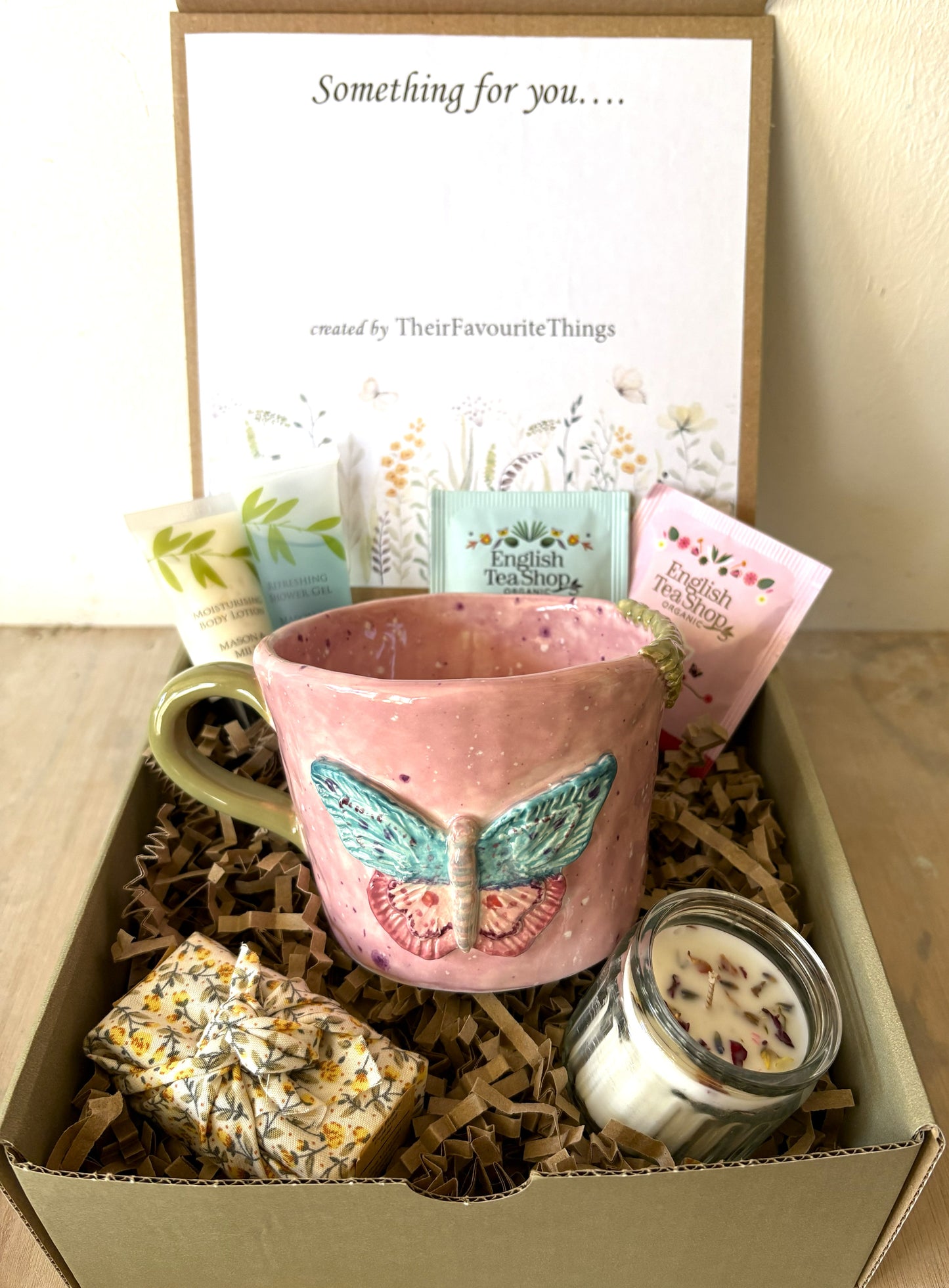 Hand Made Pink and Green Butterfly Mug Hand Painted Large Mug Gift Set