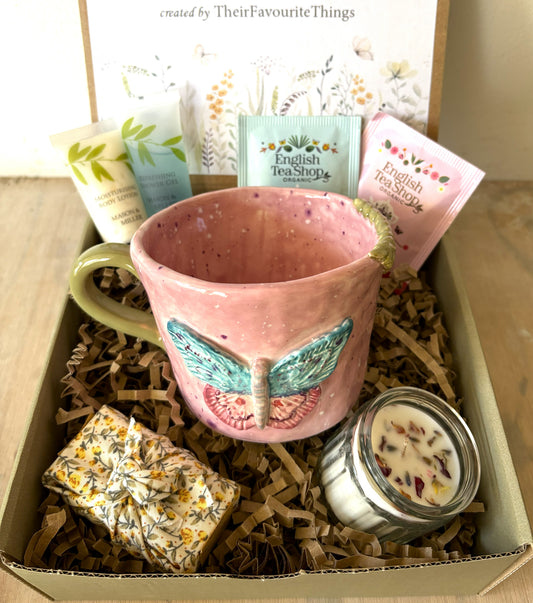 Hand Made Pink and Green Butterfly Mug Hand Painted Large Mug Gift Set