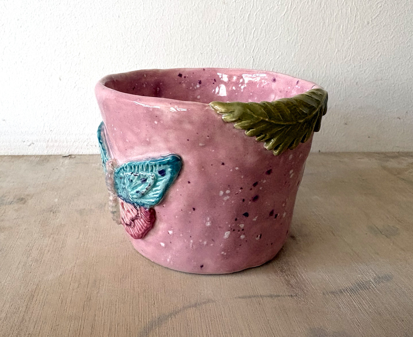 Hand Made Pink and Green Butterfly Mug Hand Painted Large Mug Gift Set