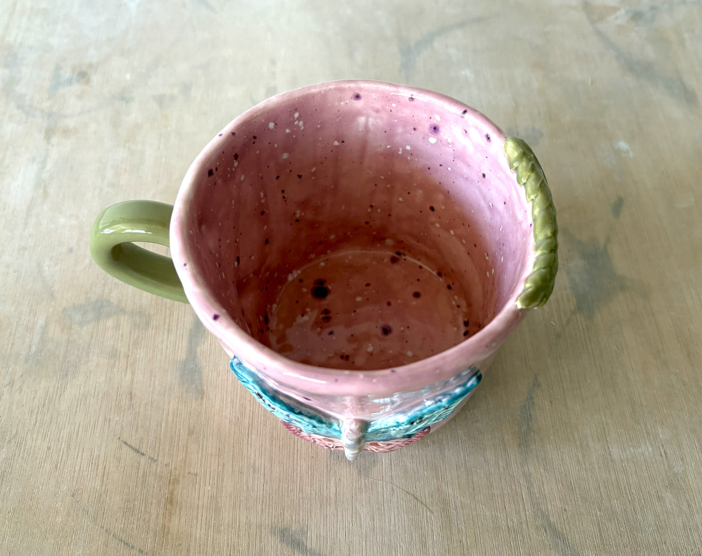 Hand Made Pink and Green Butterfly Mug Hand Painted Large Mug Gift Set