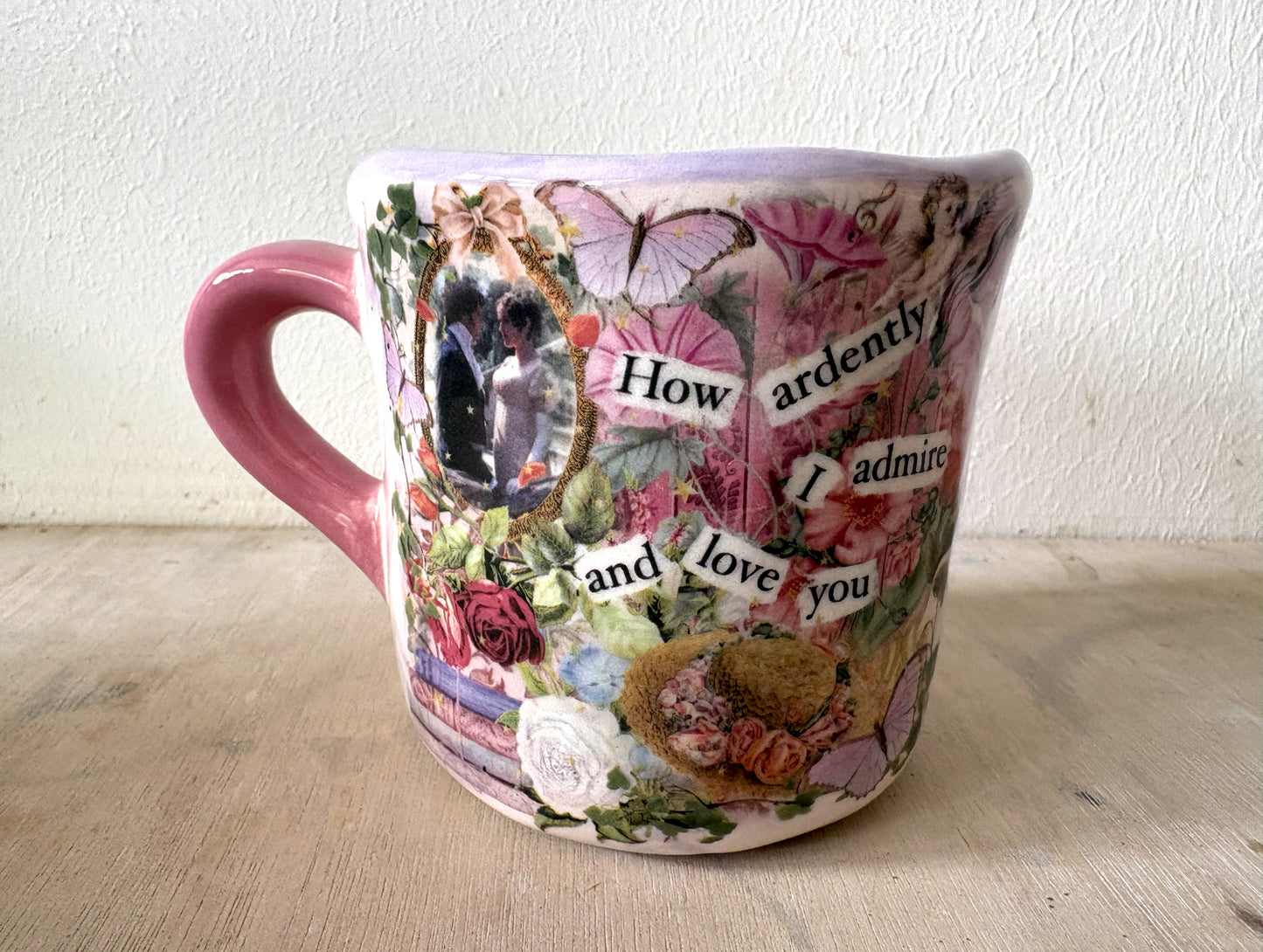 Millie's Pottery Pride and Prejudice Pink Hand Made and Hand Painted Mug Gift Set