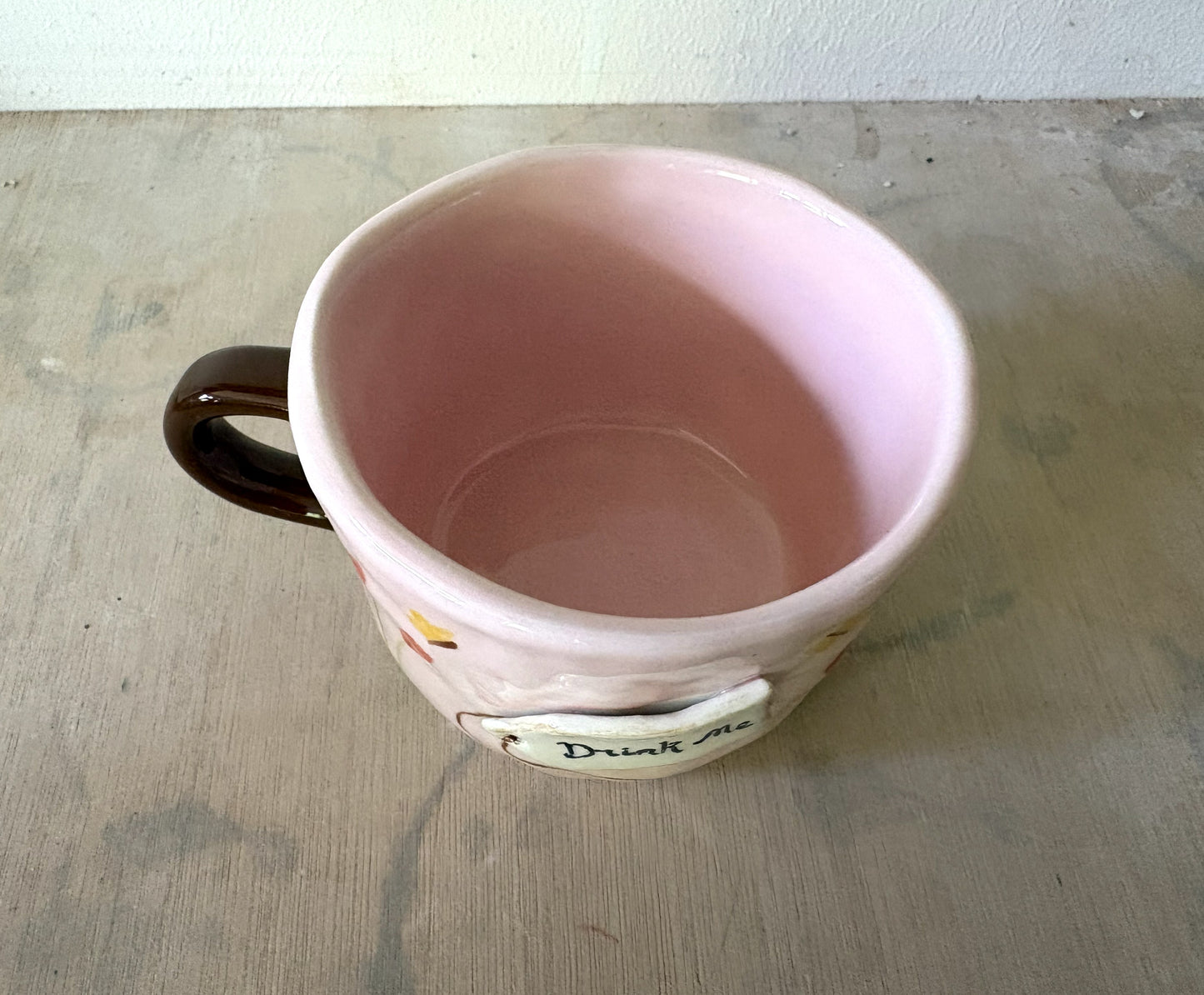 Millie's Pottery Drink Me Alice in Wonderland pink tulip and butterflies Mug Gift Set
