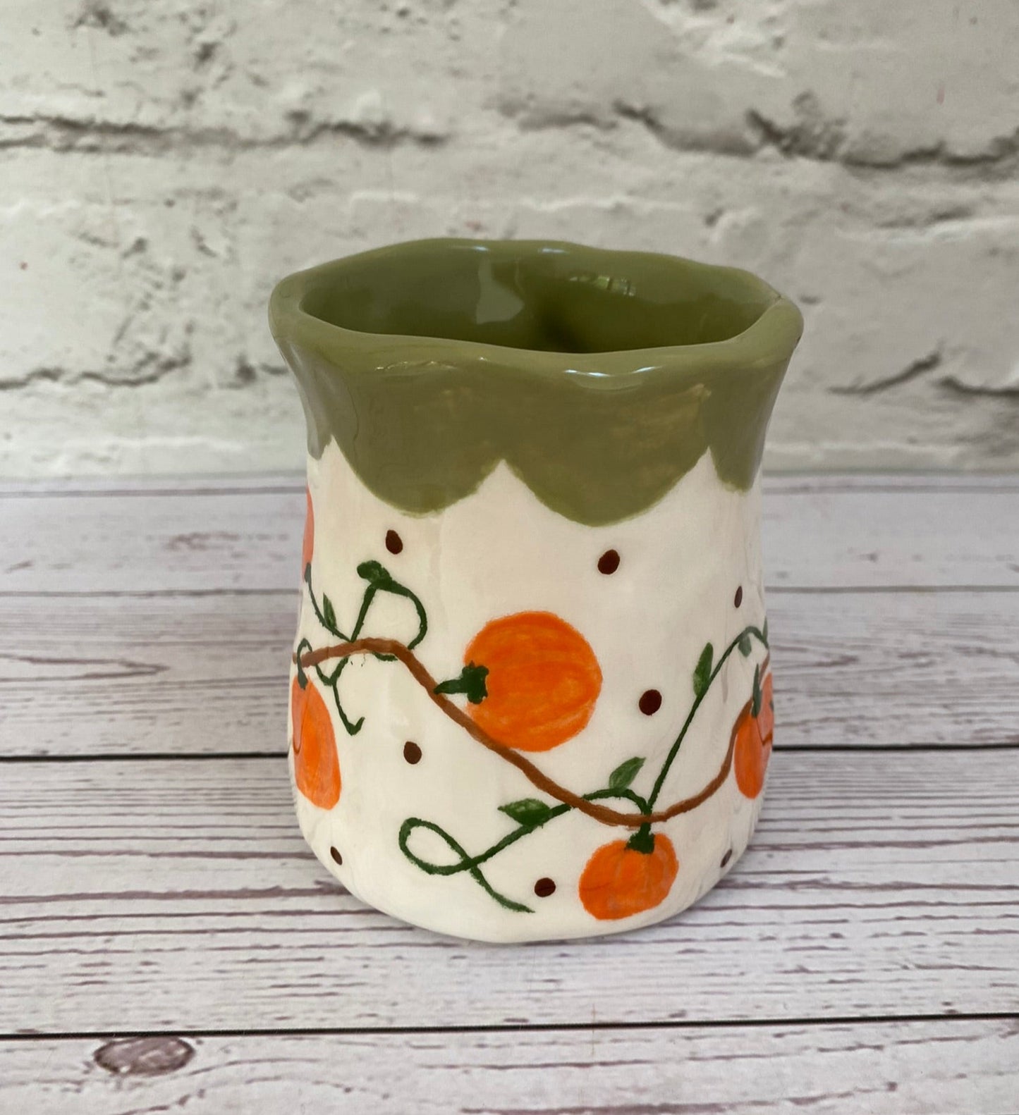 Millie's Pottery Pumpkins and Vines Large Tulip Shape Mug Gift